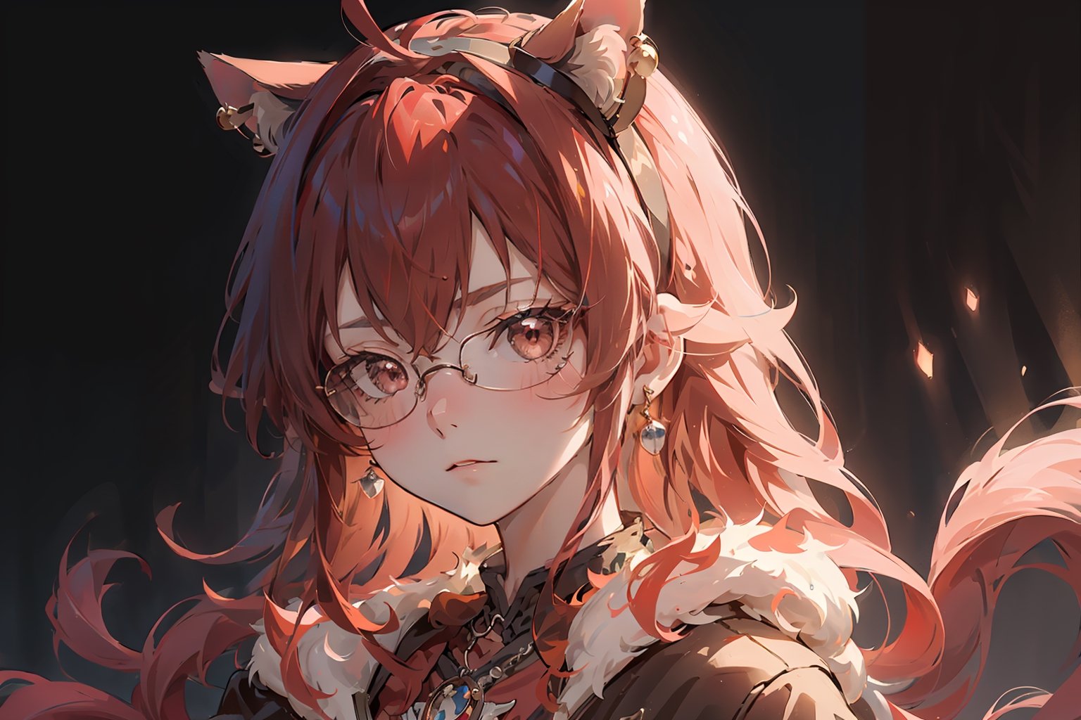 ((eris_greyrat, ahoge, hairband, black hairband,,))

(masterpiece), (masterpiece:1.3), (best quality:1.3), solo, 1GIRL, looking at viewer, simple background, animal ears, jewelry, closed mouth, female focus, earrings, glasses, artist name, necklace, collar, no humans, animal, watermark, cat, slit pupils, brooch, gem, portrait, red background, furry, pendant, round eyewear, animal focus, red theme, whiskers, red gemstone, black fur,