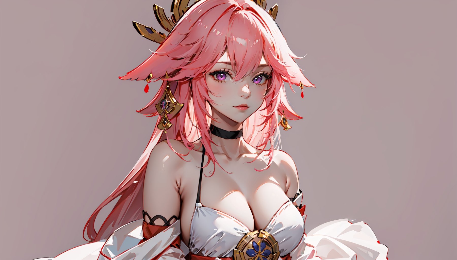 ((1girl, Yae miko,))

(masterpiece:1.3), (best quality:1.3), high resolution, master-piece, bestquality, 1girls,15 years old, (masterpiece:1.2, best quality,), (Soft light), (shiny skin), 1girls, off shoulders,hair, between breasts, medium breast, breasts, choker, cleavage, collarbone, hair, looking at viewer, pink background, facing breasts, , womb tattoo,solo, female_solo,1 girl, 1 girl, one girl,upper_body,upper body,,sketch,