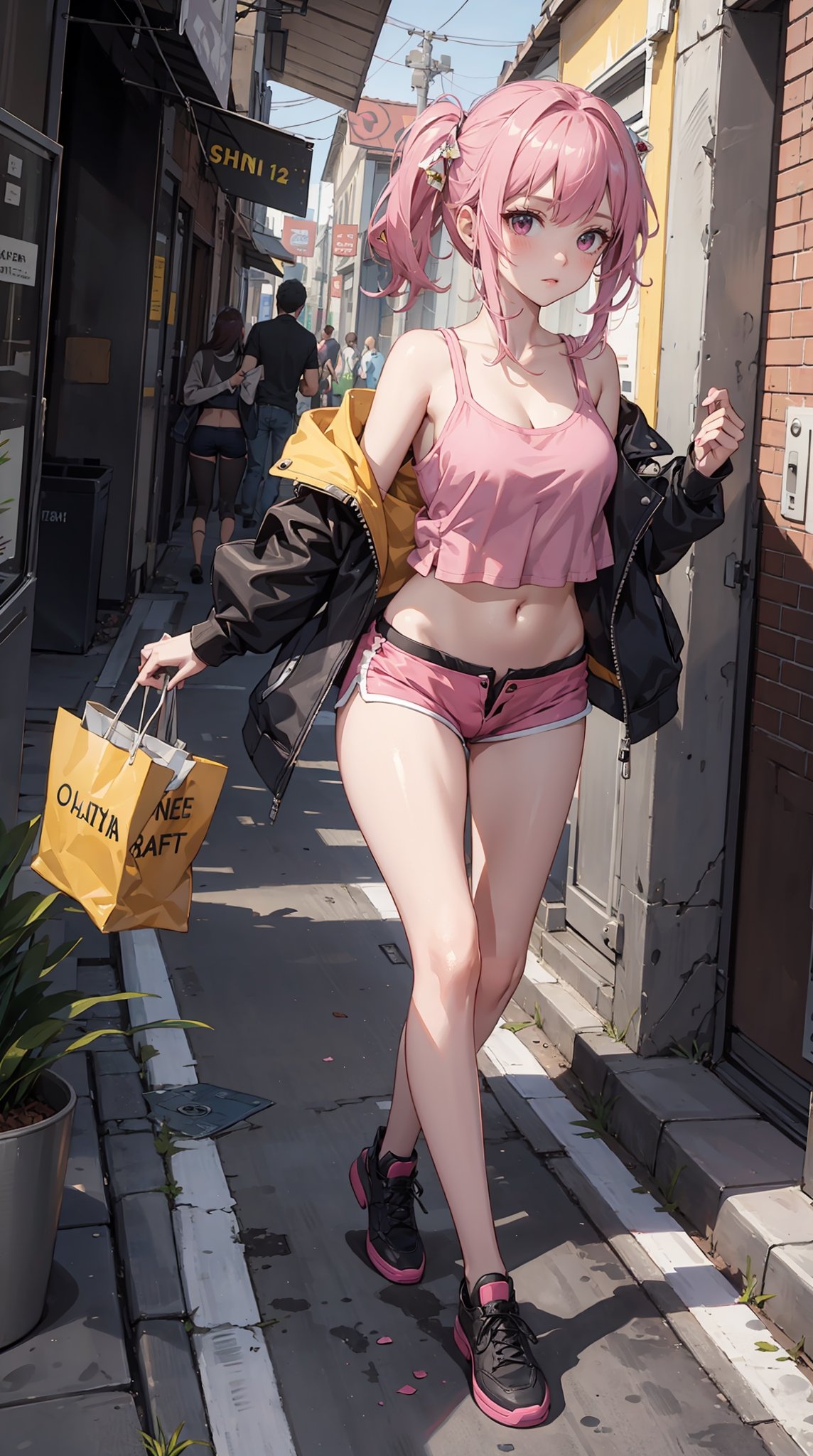 
1girl, micro shorts, pink shorts, walking,, masterpiece, best quality, highly detailed