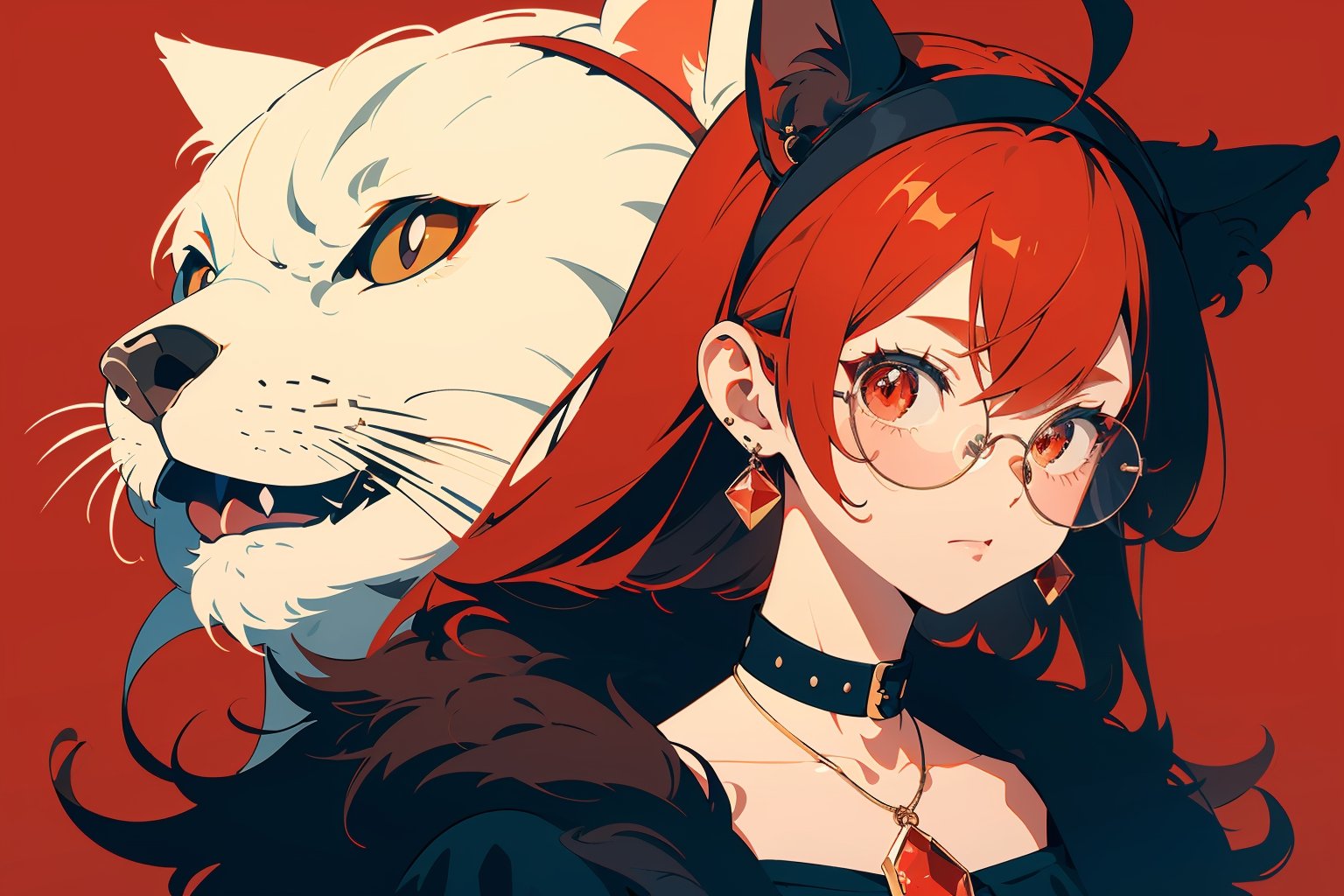 ((eris_greyrat, ahoge, hairband, black hairband,,))

(masterpiece), (masterpiece:1.3), (best quality:1.3), solo, 1GIRL, looking at viewer, simple background, animal ears, jewelry, closed mouth, female focus, earrings, glasses, artist name, necklace, collar, no humans, animal, watermark, cat, slit pupils, brooch, gem, portrait, red background, furry, pendant, round eyewear, animal focus, red theme, whiskers, red gemstone, black fur,portrait, illustration, fcloseup, face, rgbcolor, emotion,illustration