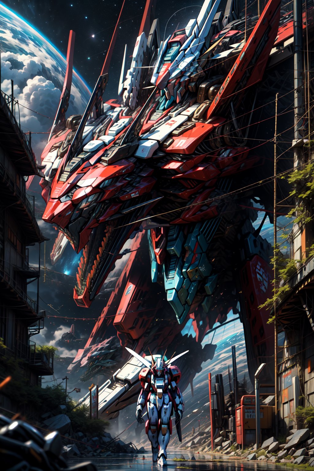 (masterpiece, best quality), [space, background, highly detailed, cosmic horror, glitching, monster mech floating in space, cinematic, final battle, ((dynamic showdown, prismatic sky)), (eldritch mecha):mecha age, prismatic sky, black hole, dark:16],weapon,mecha musume,Mechanical_tentacles,mecha,Science Fiction,robot,gundam,Mecha,