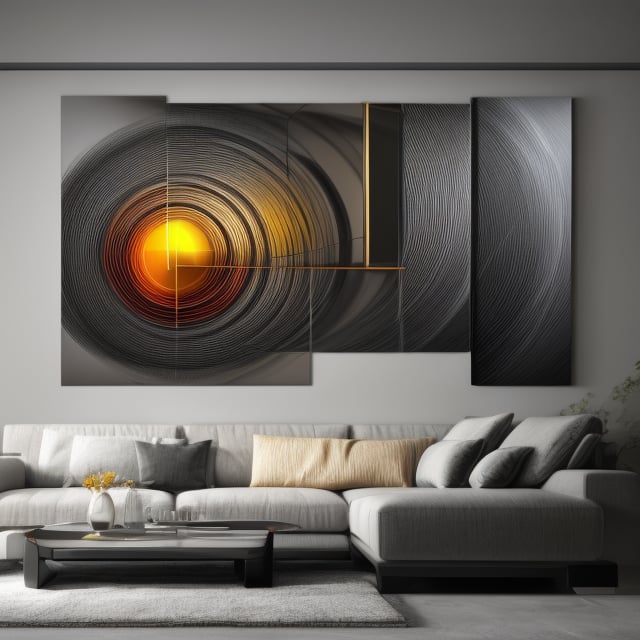 3D, Geometric Abstract Art, a picture where you see different things when looking at 4 different directions,