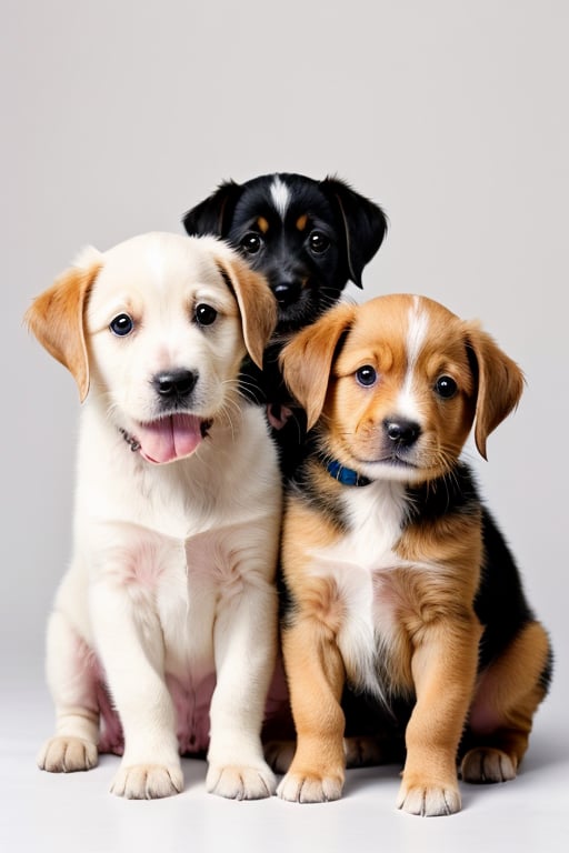 Cute Puppies, natural light, standing on a pure white background, full_body, 