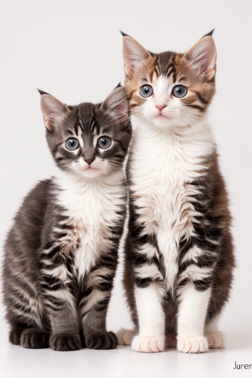 Cute Kittens, natural light, standing on a pure white background, full_body, 