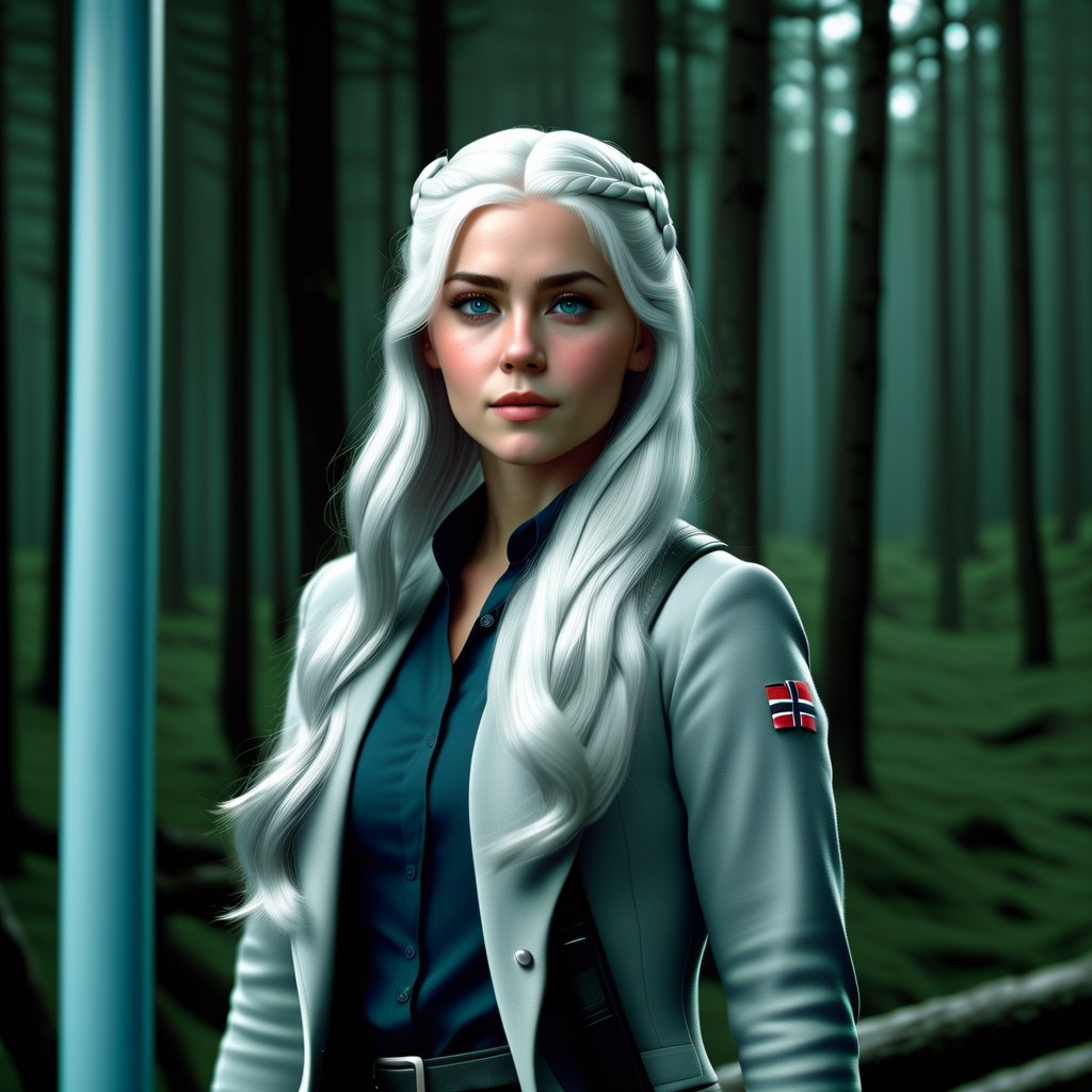 Norwegian girl, full body, silver color hair, blue eye, realistic, 8k, best quality, no caption, no words, no text, border sticker