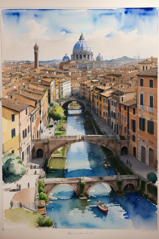 watercolor landscape of Rome