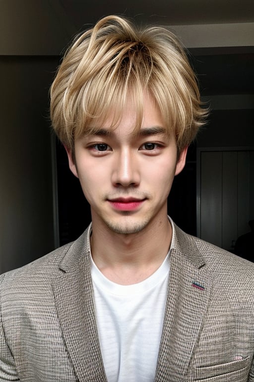 1boy, korean, actor, handsome, cute, blonde-hair, wavy hair, half body, perfect eyes