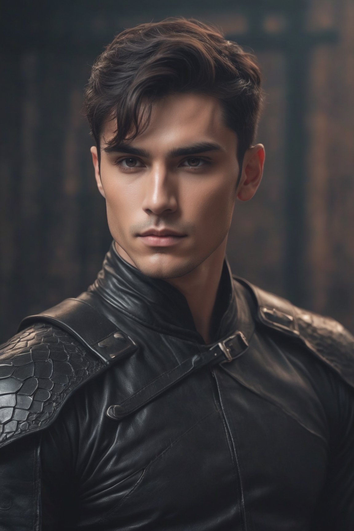 raw realistic  handsome  guy ,clen shaven,  dark brown hair,, brown eyes, muscular 
extremely handsome,in black dragon rider leather clothes, perfect square jaw, perfect face 
sculpted face, perfect features,black leather fitted clothes, dragon rider,muscular, square jaw,background grainy cinematic,  godlyphoto r3al,detailmaster2,aesthetic portrait, cinematic colors, earthy , moody,  look , grainy cinematic, fantasy vibes  godlyphoto r3al,detailmaster2,aesthetic portrait, cinematic colors, earthy , moody,  