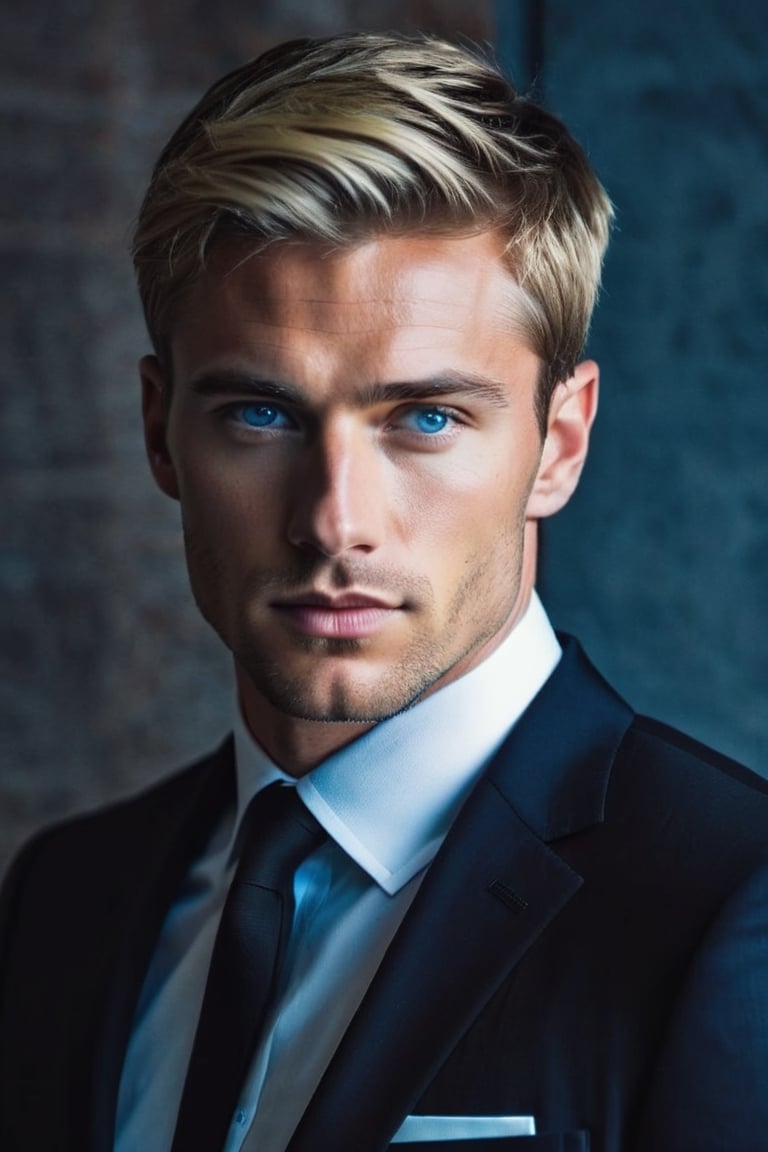 raw realistic half body potarait of  handsome muscular blonde man with blue eyes, FBI Agent,  wearing black suit dominating personality,grainy cinematic, godlyphoto r3al, detailmaster2, aesthetic portrait, cinematic colors, earthy, moody, serious looking,, perfect jaw, perfect face
sculpted face, perfect features musculer,background grainy cinematic,  godlyphoto r3al,detailmaster2,aesthetic portrait, cinematic colors, earthy , moody,  look , grainy cinematic, fantasy vibes  godlyphoto r3al,detailmaster2,aesthetic portrait, cinematic colors, earthy , moody,  