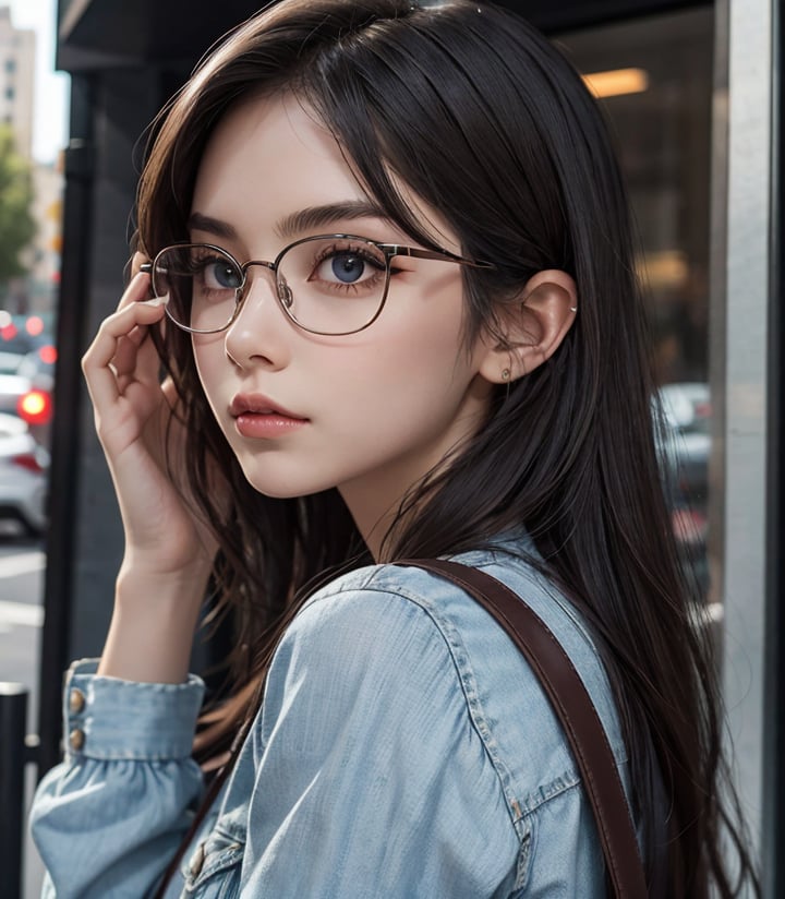 1girl, with glasses,