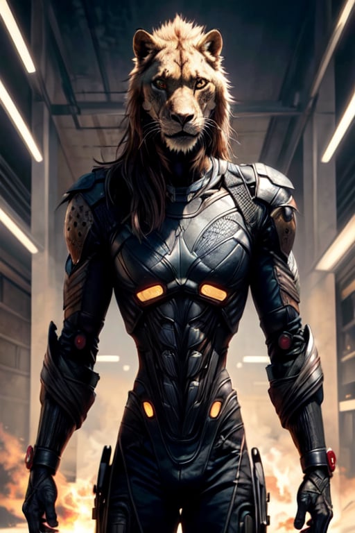 body builder cyber lion, big k9 fangs, wearing a superhero costume, long main, big lion male, muscular body, intricate body details, bottom view, top to bottom, open mouth, see teeth, fangs,  front view, low camera field view, ins
detailed background, picture quality, photograph_(object)photograph realism close up, closeup, raw photo, 8k, cyborg style, Dragonborn,  fire_lion,              urban techwear, Westworld, avengers movie,futureaodai,mecha,perfecteyes,westworld,dragonborn,kratosGOW_soul3142