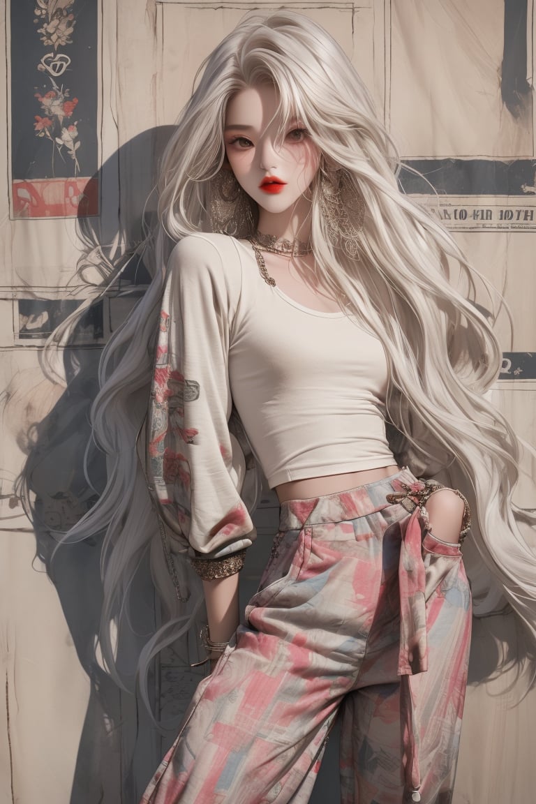  A beautiful teen girl with a skinny body, (white multi dreadlocks hair) , she is wearing a (sky designed full sleeve top and designed Harem Pants), fashion style clothing. Her toned body suggests her great strength. The girl is dancing hip-hop and doing all kinds of cool moves.,Sohwa,medium shot