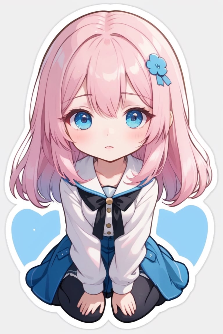((best quality)), ((masterpiece)), (detailed), 1girl,light pink hair, gradient hair, blue eyes, medium hair, cute face, innocent, full body, fully clothed, origin,looking at viewer,sticker