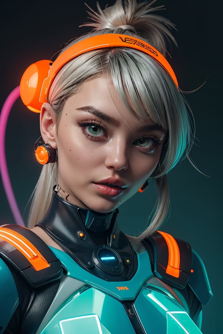 sci fi futuristic technology electricity inspired clear armour pieces with pop fashion editorial styling light up LED neon blue orange green yellow., 