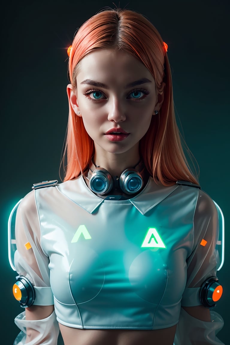 sci fi futuristic technology electricity inspired clear armour pieces with pop fashion editorial styling light up LED neon blue orange green yellow.