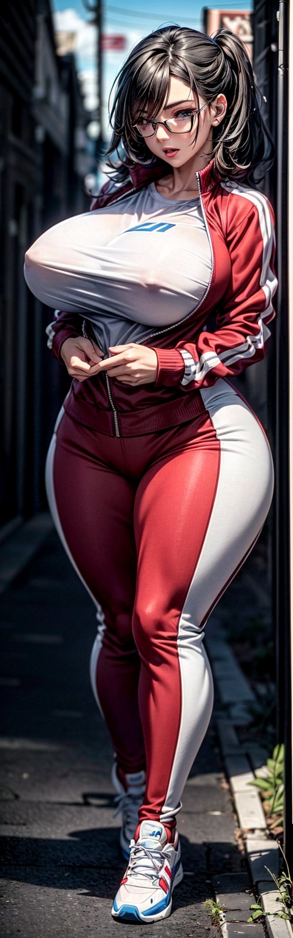 A woman with a goo-furry transformation, her body becoming something entirely different as she moves through the game, her features becoming something entirely new and unexpected as she changes the game,large breast,seducing,detailed,masterpiece,highly detailed,track jacket