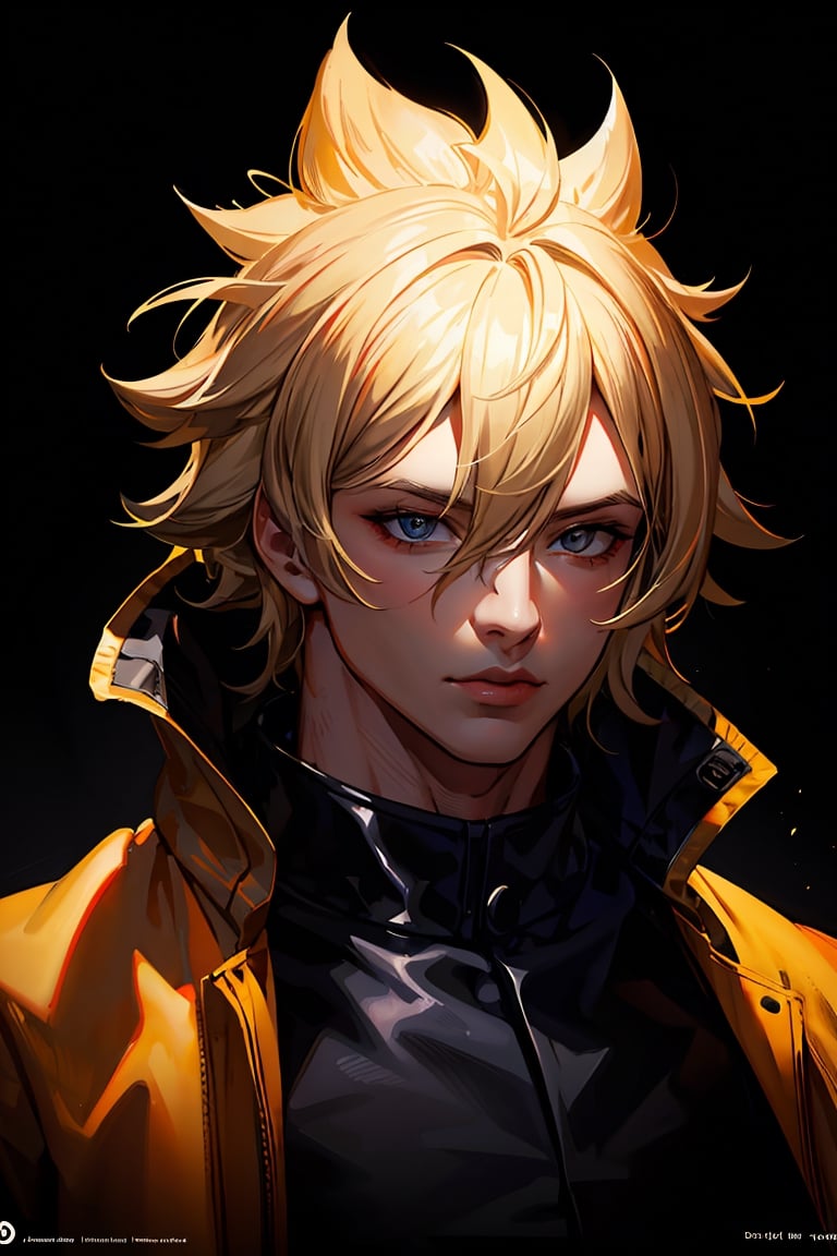 detailed portrait, ultra realistic, 1boy, highly detailed clothes, wearing neon coat with hood, beautiful face, robotic, super saiyen, blond hair, brush strokes, 12k, beautiful outfit, wlop, high definition, cinematic, behance contest winner, portrait featured on unsplash, stylized digital art, smooth,raidenshogundef,son goku