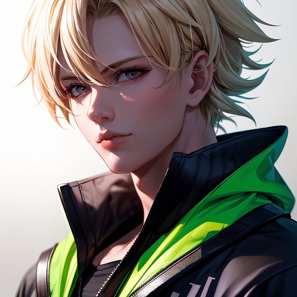 detailed portrait, ultra realistic, 1boy, highly detailed clothes, wearing neon coat with hood, beautiful face, robotic, super saiyen, blond hair, brush strokes, 12k, beautiful outfit, wlop, high definition, cinematic, behance contest winner, portrait featured on unsplash, stylized digital art, smooth,raidenshogundef,son goku