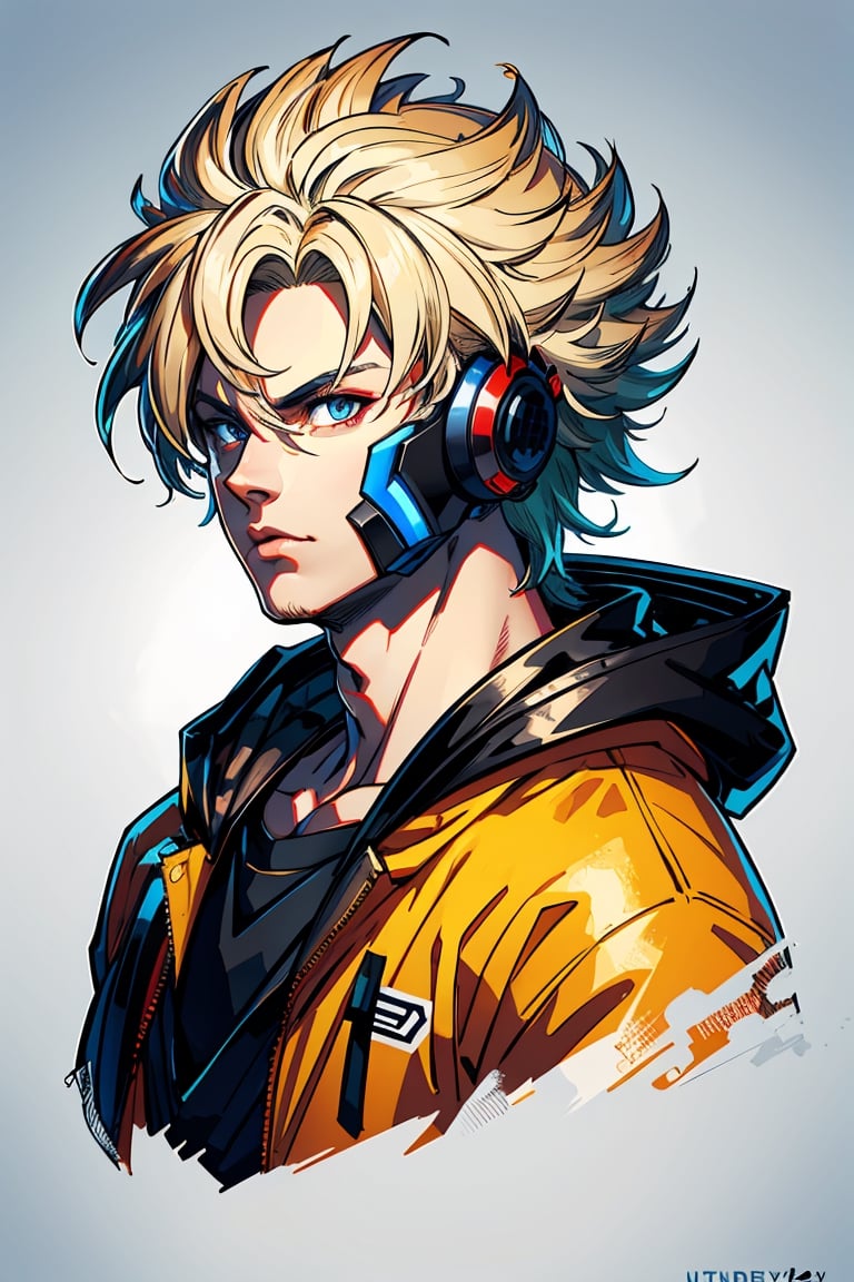 detailed portrait, ultra realistic, 1boy, highly detailed clothes, wearing neon coat with hood, beautiful face, robotic, super saiyen, blond hair, brush strokes, 12k, beautiful outfit, wlop, high definition, cinematic, behance contest winner, portrait featured on unsplash, stylized digital art, smooth,raidenshogundef,son goku