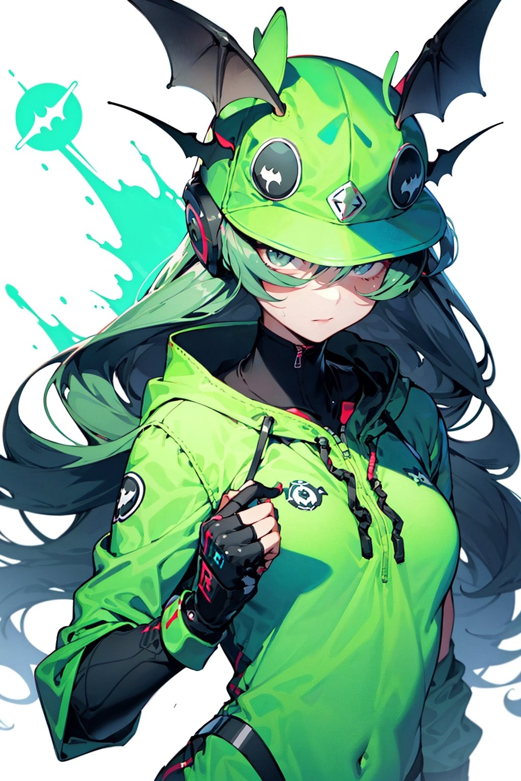 Fractal,women,splash art,electro,bats themed clothes,green theme,niji