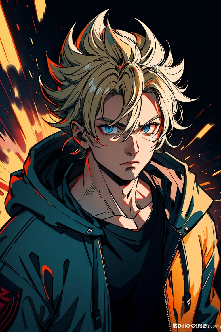 detailed portrait, 1boy, highly detailed clothes, wearing neon coat with hood, beautiful face, robotic, super saiyen, blond hair, brush strokes, 12k, beautiful outfit, wlop, high definition, cinematic, behance contest winner, portrait featured on unsplash, stylized digital art, smooth,raidenshogundef,son goku