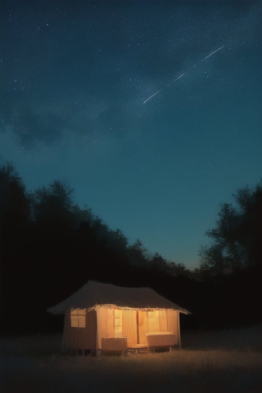 beautiful starry night sky with a hut