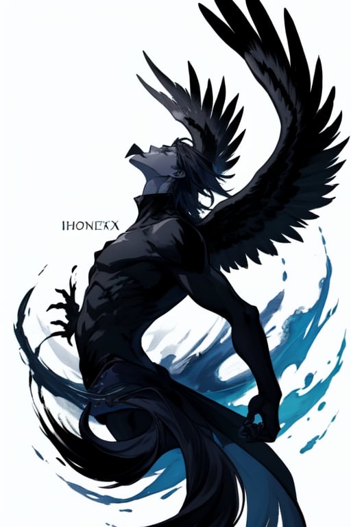 phoenix, black splash painting, white background