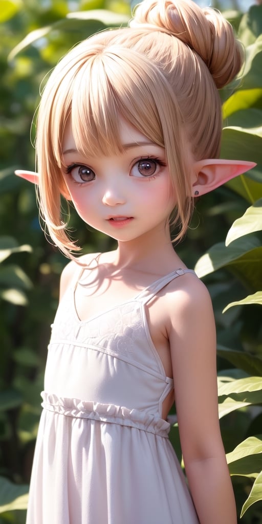 ((6 year old girl:1.4)),((flat chest)),complete anatomy, loli, beautiful girl with fine details,  detailed face, beautiful shining body,((Toddler body: 1.3)),detailed face,  super detailed, perfect face, (highly detailed face:1.4),((elf ears, long ears)),

beautiful detailed eyes, ((tall eyes, Big eyes)), aquamarine eyes, 
 
blond hair, bangs,((half updo hair:1.4)),
Floral hair ornament,
 1 girl, ((white maxi dress)), ((forest background)), random angles, morning light, (bright lighting: 1.2), happiness, Natural Light,realhands, 

(realism: 1.2),
Best Quality, Masterpiece, 
(RAW Photo, Best Quality, Masterpiece: 1.2), Ray-traced reflections, photon mapping,
 ultra-high resolution, 16k images, depth of field,