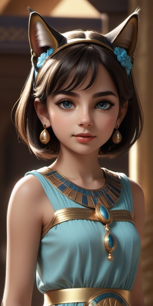 ((18year old girl:1.5)), ((flat chest, Toddler:1.4 ))1girl, petite girl, children's body, beautiful shining body,petite,beautiful girl with fine details,detailed face, bangs,((darkbrown hair:1.3)),((very short hair:1.4)), high eyes,(aquamarine eyes),tall eyes,Beautiful and delicate eyes, Beautiful eyes,((tareme,animated eyes, big eyes,droopy eyes:1.2)),(thick eyebrows), ((Bastet inspired costume: 1.4)) ((Egypt, Pyramids)) black skin,natural light,((random expression)),random Angle, ((realism: 1.2 )), dynamic far view shot,cinematic lighting, perfect composition, by sumic.mic, ultra detailed, official art, masterpiece, (best quality:1.3), reflections, extremely detailed cg unity 8k wallpaper, detailed background, masterpiece, best quality , (masterpiece), (best quality:1.4), (ultra highres:1.2), (hyperrealistic:1.4), (photorealistic:1.2), best quality, high quality, highres, detail enhancement,more detail XL,xxmixgirl,xxmix_girl