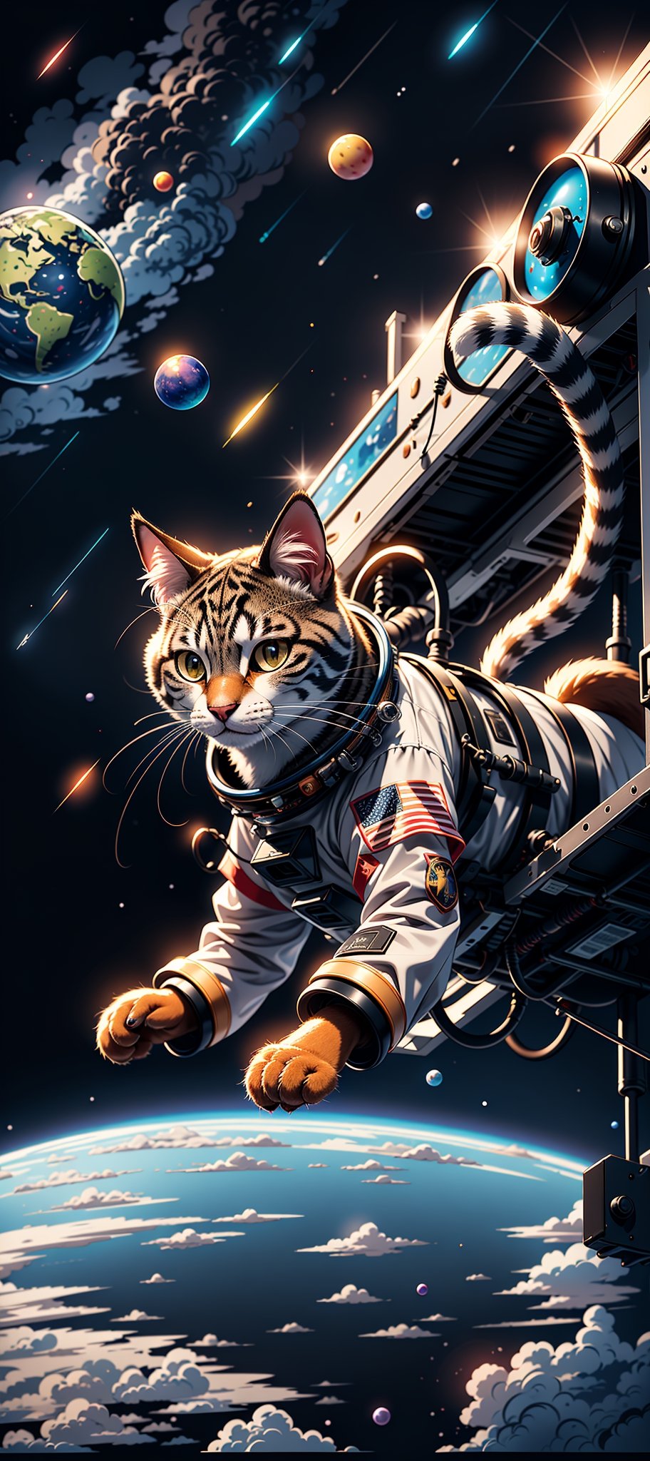 a cat girl astronaut exploring the cosmos, floating among planets and stars, high quality detail, ((intricate detail)), complex illustration, high contrast, intricate background detail
masterpiece, best quality,   ((anime screencap)), studio ghibli style,bofKatt,Sexy Women ,More Detail,Red facial marks,COLLAR,TAIL