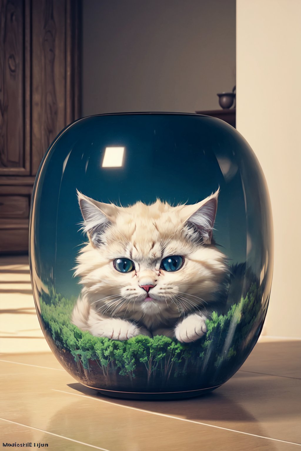 masterpiece, best quality, super cute fluffy litle cat in armor, ultra detailed, vray rendering, unreal engine, mysterious,cat,meloncat