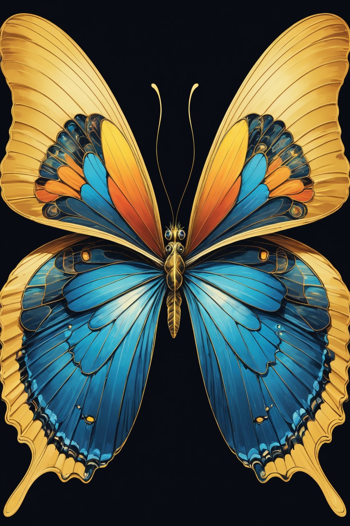 (Masterpiece),  An image of a butterfly with wings formed by two human faces looking at each other and facing each other,  one light and the other dark,  representing the duality of the Gemini,  the image quality is 8k,  The image has an optical illusion effect of two faces facing each other,  mimicking the wings of the butterfly,  creating a contrast between colors and shapes,  the effect also generates some lines and curves that simulat