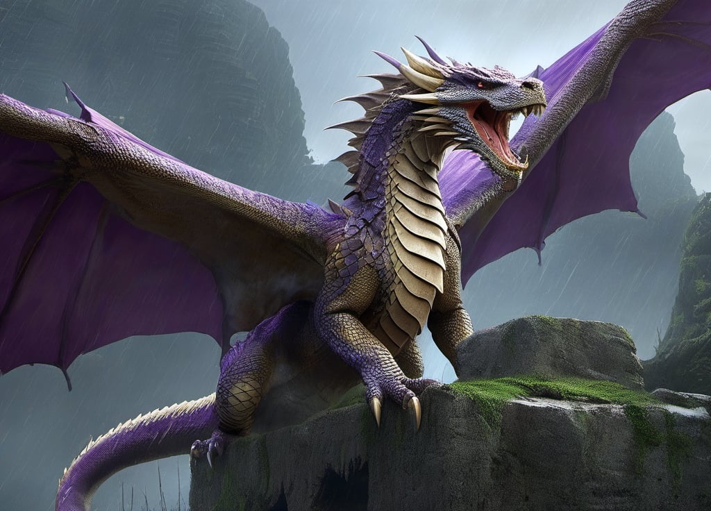 dragon looking at the camera,real life,ultra-realistic,Realistic, (ultra-detailed:2), (ultra definition:2),Dragon Made of Scales, beige and white scales, beaked snake head, epic legendary dragon, different positions,inside the ruins, albino dragon with purple stripes, Full Body, highly defined robust and muscular body, (Perfect Eyes:2),(highly defined face and mouth:2), Intricately Detailed, Lightning Art, Particles, Beautiful and Majestic, Stunning, Large Majestic and Awesome Wings, thick and majestic tail, (Two Wings:2), (four paws:2), Shocking, Intimidating, Imposing, Highly Detailed, Large Sharp Fangs, (Perfect Claws:1.9), Digital Art, Sharp Focus, Trending in Art Station, Still Film, Warm Tones, dfdd, Greg Rutkowski, HZSteampunk, 2d_animated, horror, in a jar,xxmix_girl,lis4,EpicLand,b3rli,huayu,Sci-fi,ruins,moss,EpicSky,6000,photo r3al