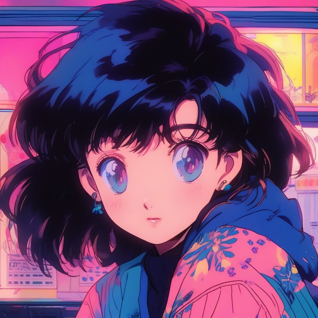 1990s 1girl, anime, lofi,