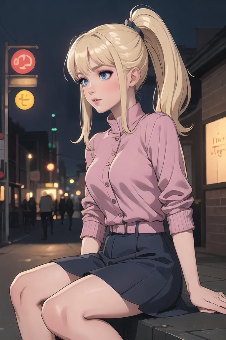 Blonde, Ponytail, bangs, Blonde, Christmas Event, Merry Christmas, Imagine a Christmas Scene, where Eris Etolia is in front of us; shes apoliging to us because an inconvenient; sad, ashamed, she looks sad becaus of bad news, 

([Daylight:1.00) Young Lady, Eris Etolia, Blonde, Ponytail, Blue Eyes, She's in front of us, with an alluring attitude; at outdoors,, city envoroment She looks like a stunning lady teenybopper, brat, 

Outfit: Schoolar Uniform, Blazer, Mini Skirt, Loafers, Lower Socks,

💡 **Additional Enhancers:** ((High-Quality)), ((Aesthetic)), ((Masterpiece)), (Intricate Details), Coherent Shape, (Stunning Illustration), [Dramatic Lightning],Christmas Room