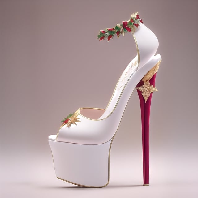 White Marble, Gold, Crimson & Emeral; Imagine a Christmas High Heel, Christmas Eve as details in the Platform, Laces, Gift, Fur Material

Platform high heel shoe, that defies convention with its innovative: design. 

These exquisite, carefully conceived women's high heel and platform shoe feature a futuristic: and fantastical scheme, adding a touch of mystery and elegance, reminiscent of classic Hollywood elegance.,Platform High Heels,Thick Platforms,Christmas Room