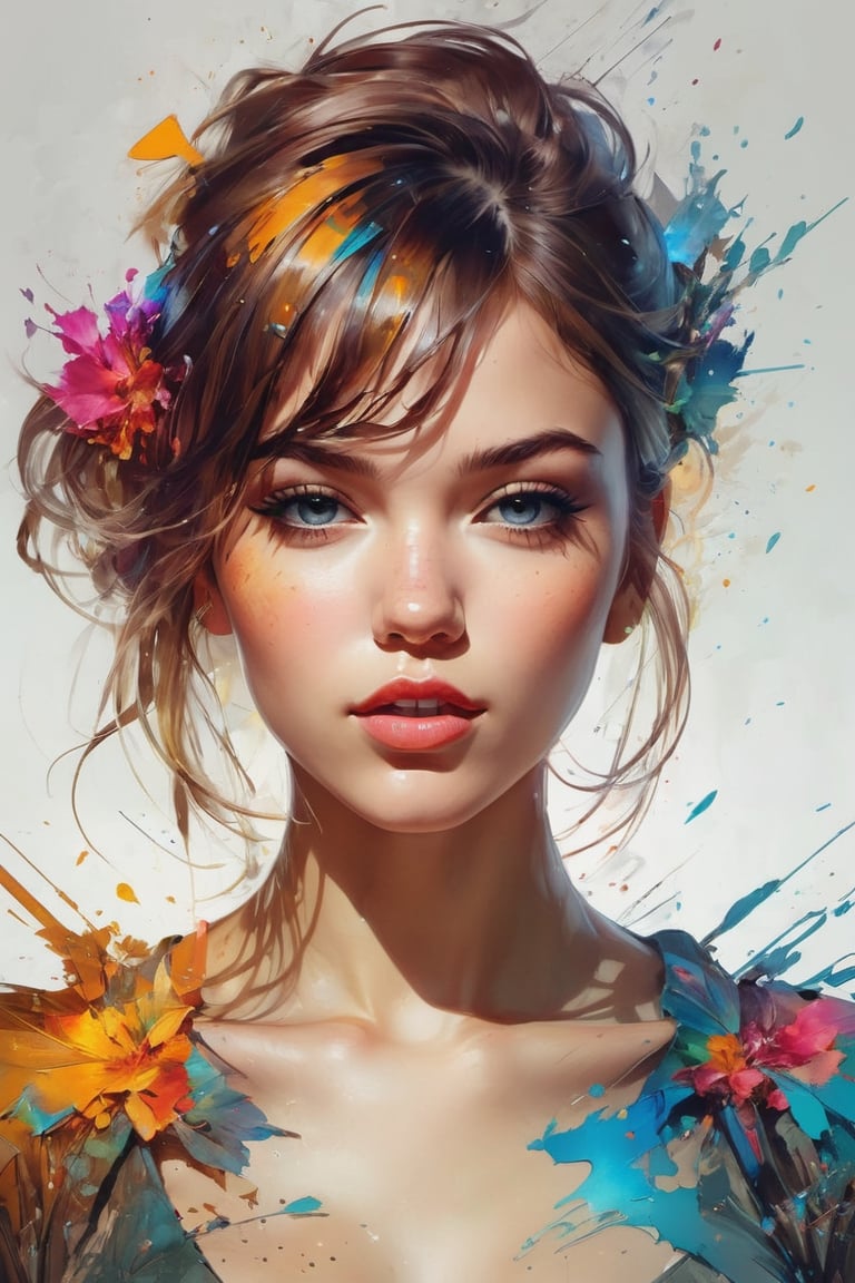 portrait of a beautiful girl 22 yo, blinking, tongue out, natural body posture, Art by Alberto Seveso, by Carne Griffiths, by Wadim Kashin, by jean baptiste monge, symmetrical, abstract artstyle, sharp eyes, digital painting, color explosion, concept art, voluminetric lighting, metallic reflections, by TanvirTamim, 2d render, 8k. by artgerm, trending on artstation ,