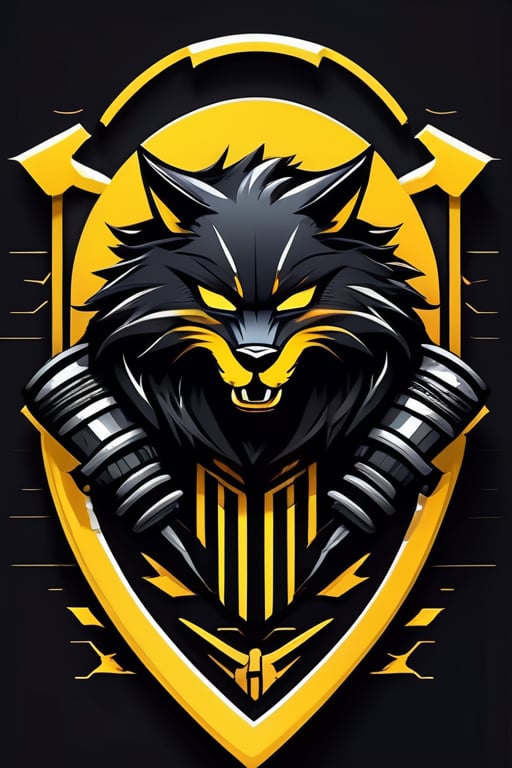 awesome logo of a hacker group using nordic symbols such as Black sport car , dark fur, yellow 