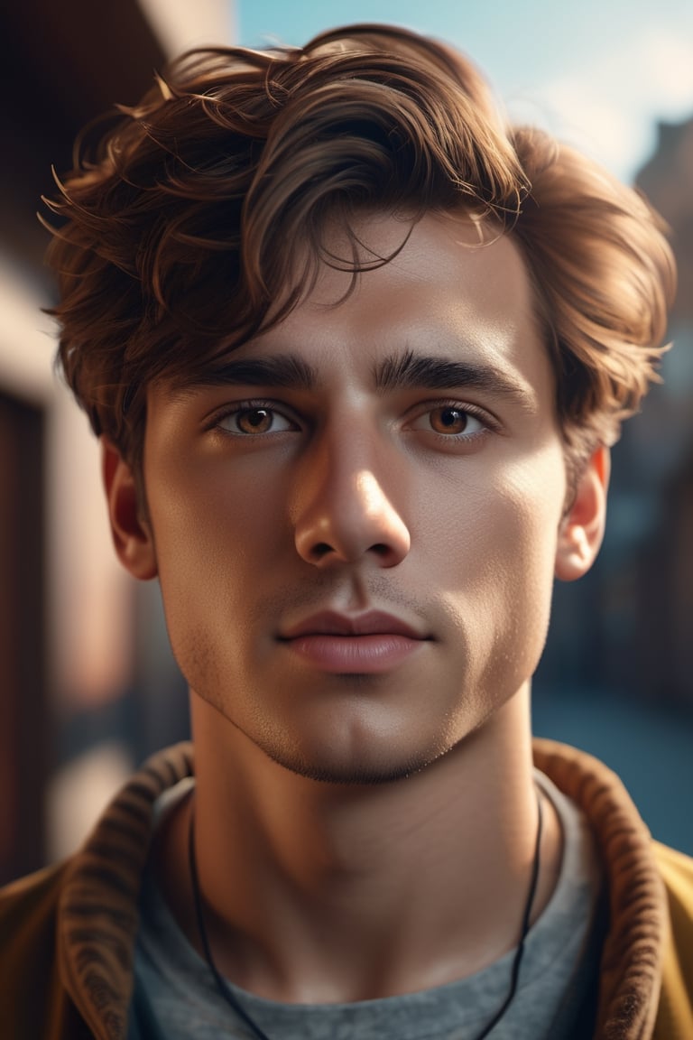 A middle age man, 23 years old, with brown hair facing the camera, digital art, 8k, future, Cinematic, Photography, Ultra - Wide Angle, Depth of Field, hyper - detailed, insane details, intricate details, beautifully color graded, Unreal Engine 5, Cinematic, Photoshoot, Shot on 25mm lens