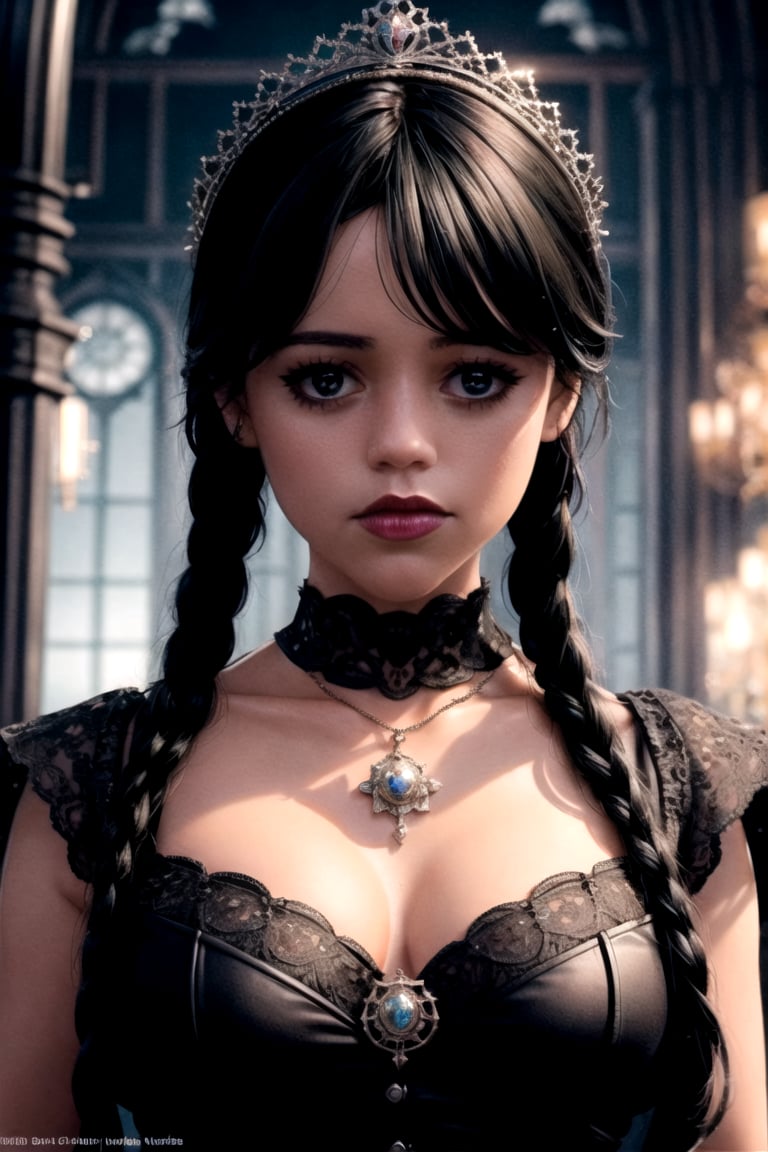 photo, gothic art, abstract:1.5, upper body, 1girl,  long hair, gothic dress, colorful:1.5, symmetrical, masterpiece, 8k, very detailed, charming, sensual, mysterious, centered, lace patterns, flames, 8k,Jenna Ortega ,Whandinha ,Wednesday Addams