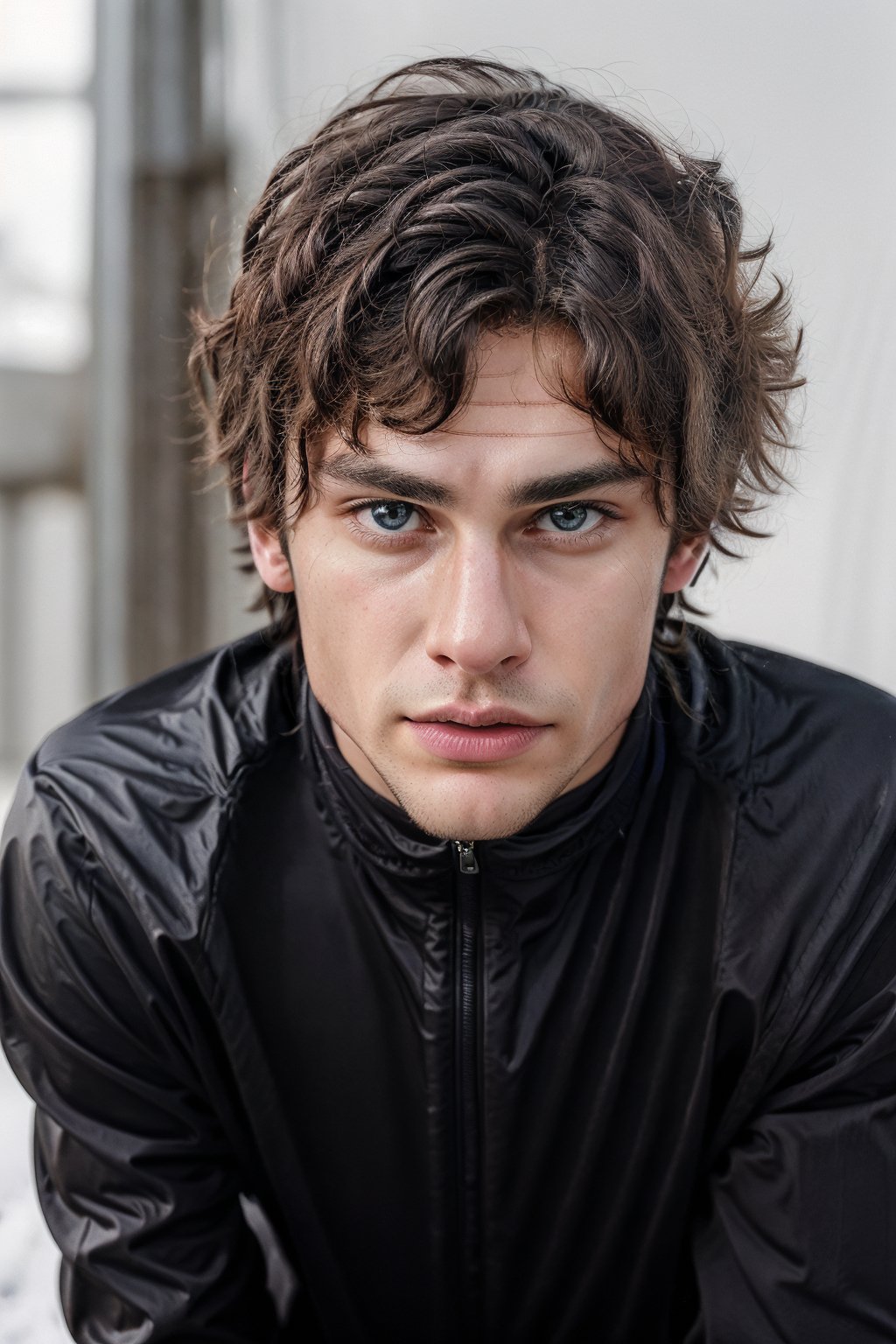 hyperrealistic image of a Caucasian man with an athletic appearance, dressed in a modern, high-tech cyclist suit. The suit should be designed with the distinctive colors of the UCI (Union Cycliste Internationale). The character should have detailed skin texture, well-defined hands, and hazel-colored eyes that reflect realism. His face should display symmetry in his physical features, and he should have a serious yet friendly expression. The scene's lighting should be natural and realistic, with a medium shot that shows the character centered in the frame, looking directly at the viewer. Additionally, ensure that his entire body is oriented towards the viewer to create a sense of connection.
(Change Biker Suit Color: 1.2)
