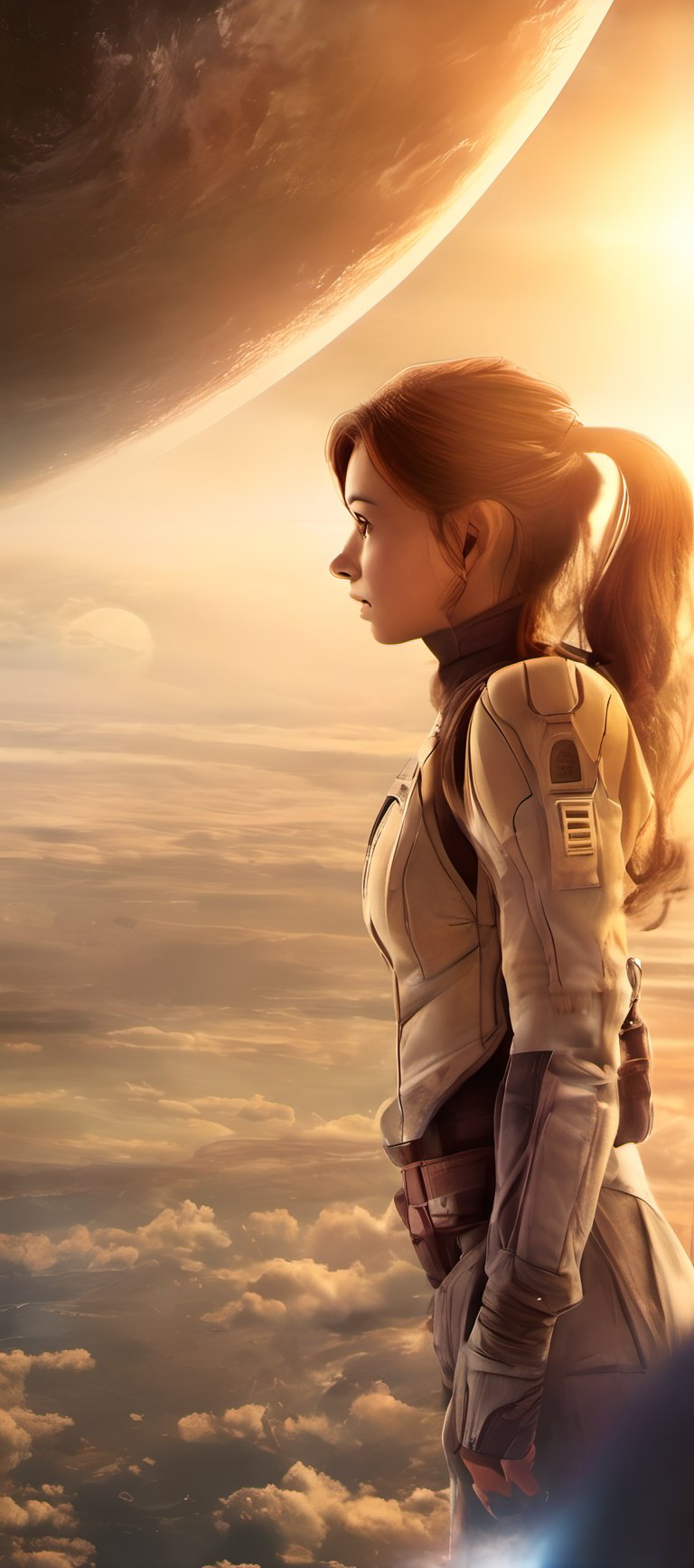 1girl, spaceship, sci-fi, sun movie scean, realistic, high_resolution, high detail, 