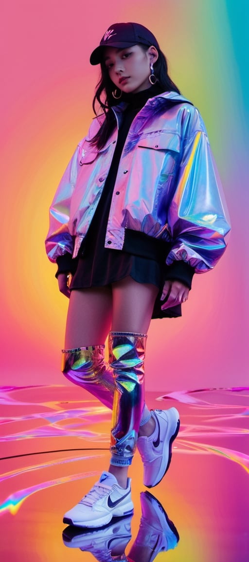 xxmixgirl, flowing rainbow colored holographic background. Keywords: nike,  holographic,  iridescent,  vaporwave,  fluid., 