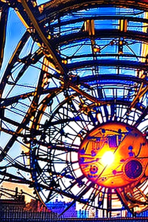 A massive mechanical sun that hangs in the city's center, its gears and cogs constantly whirring. It serves as both a timekeeping device and a mesmerizing spectacle during its daily "sunset."