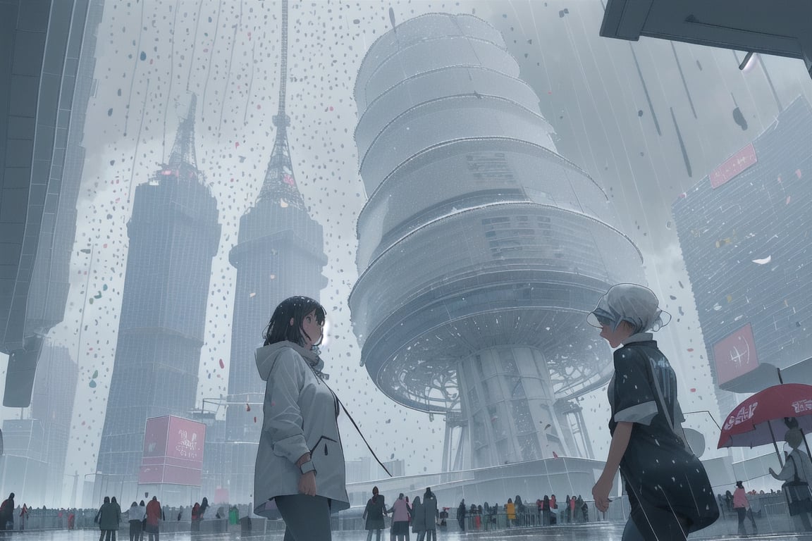 At the city's center stands the Weather Tower, a colossal structure that controls the city's unpredictable weather patterns. Each day, the tower's operators make whimsical decisions about the weather, causing sudden rainstorms, snowfall in summer, or even occasional showers of confetti.