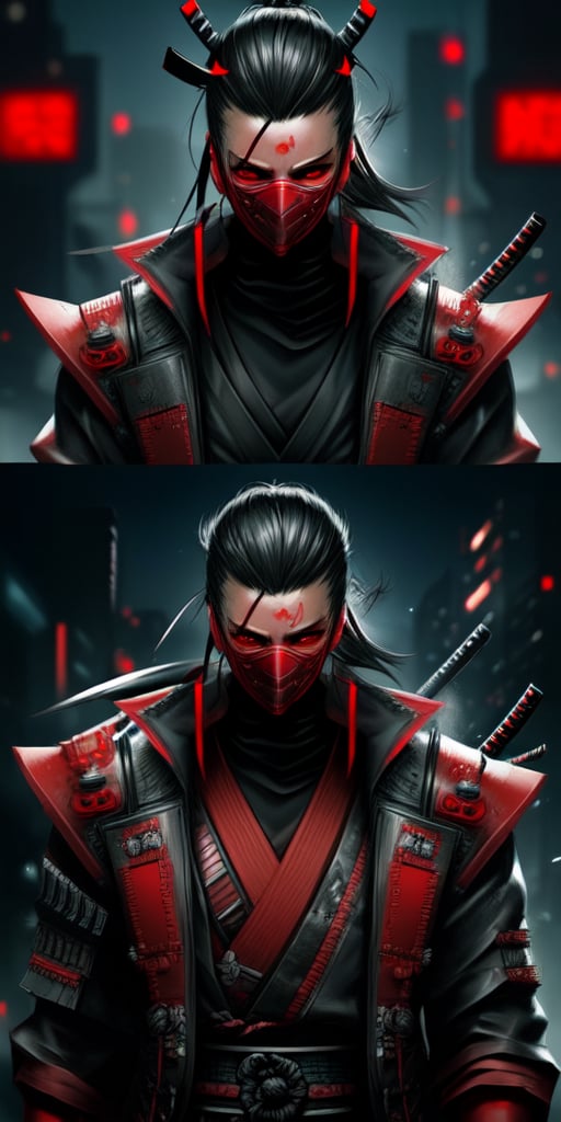 cyberpunk, samurai, red, full_figure, mask