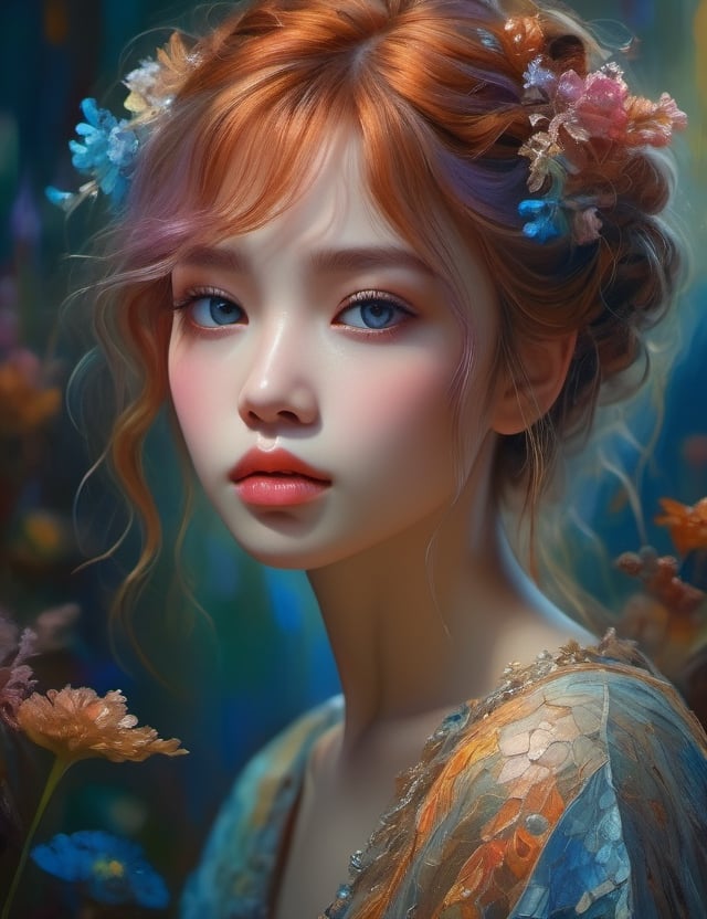 impressionist portrait: philosophical pose, style anime thinking, creature, incredible beauty, very detailed, intricate details, magic , mysterious, , highly detailed, vived color, uhd, 16K , Mysterious