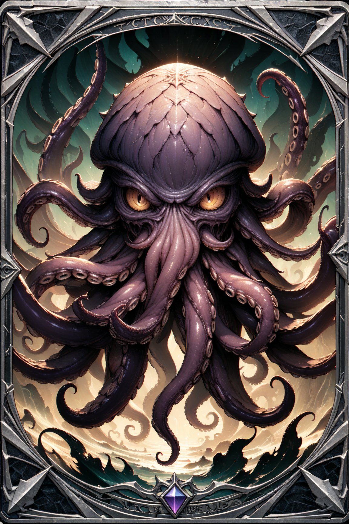 ((best quality, 8k, ultra-detailed)), octopus demon illustration, beautiful, full body, in TCG Card frame
