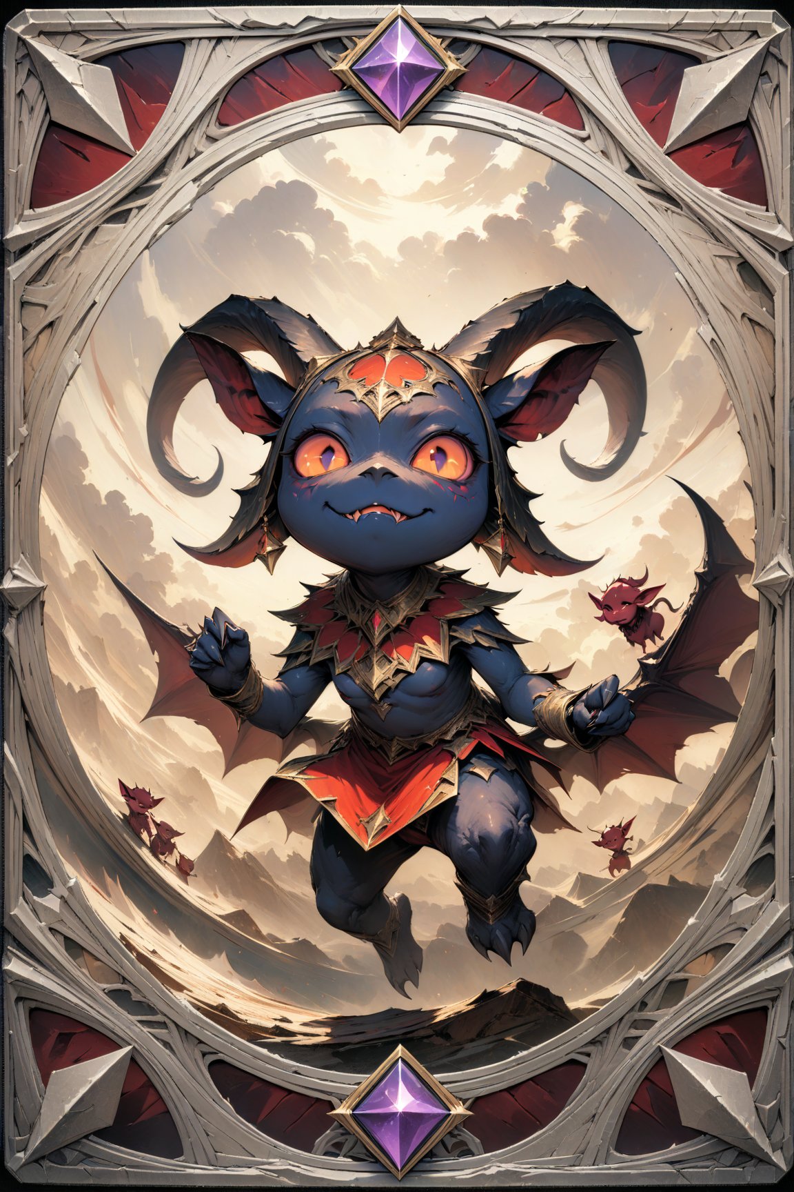 (masterpiece:1.4), ((best quality, 8k, ultra-detailed)), imp, GOAT DEVIL, illustration, beautiful, in TCG Card frame