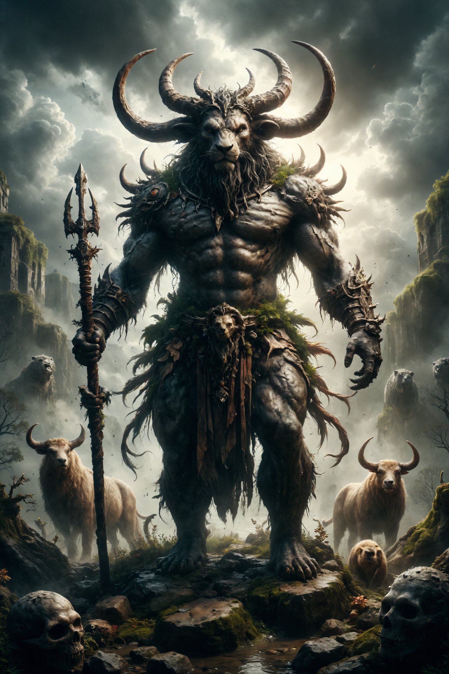 epic god of  the animal  full body, epic mistic composition